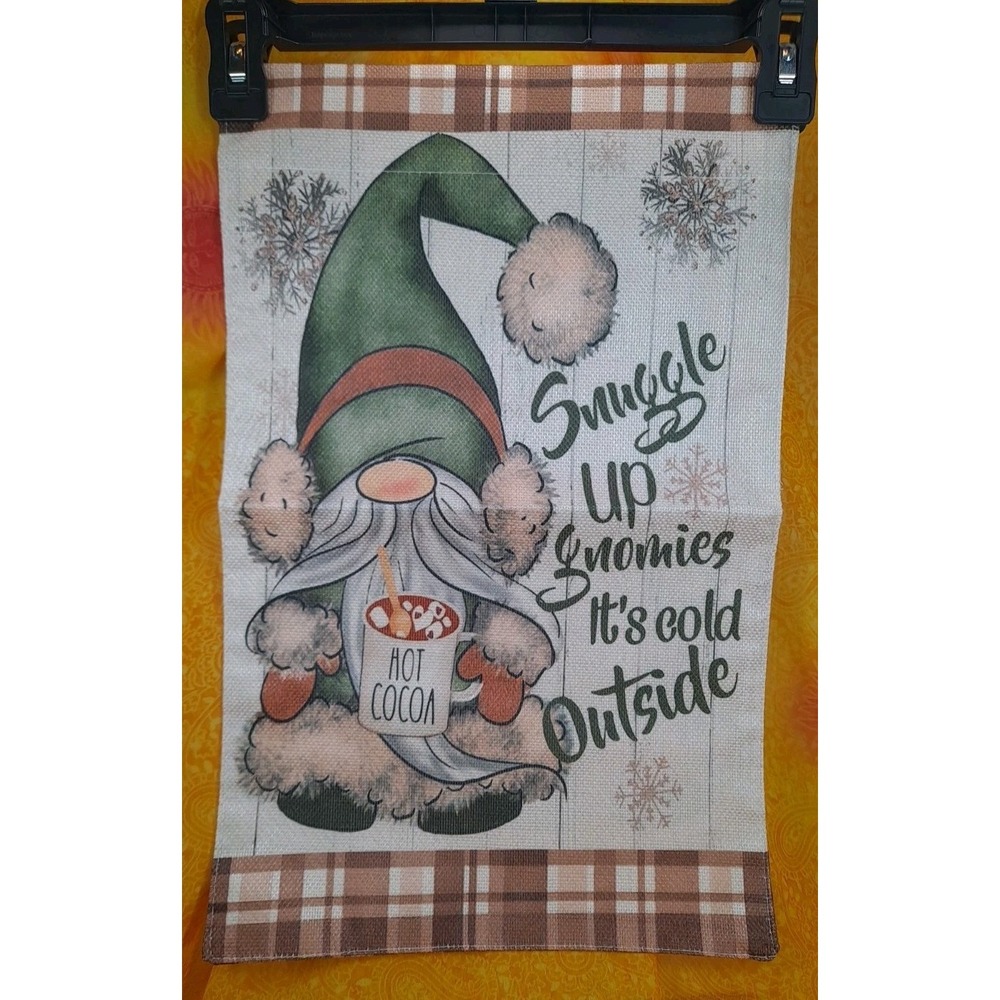 NEW 1pc‎ Double Sided Snuggle Up Gnomies It's Cold Outside Garden Flag 12x18